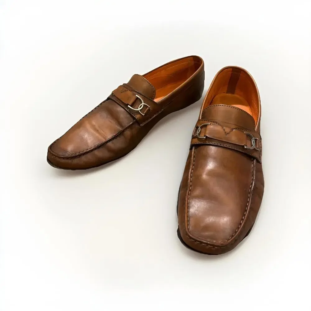 SANTONI MENS PENNY LOAFERS BROWN SIZE US 9D MADE IN ITALY GOOD CONDITION!